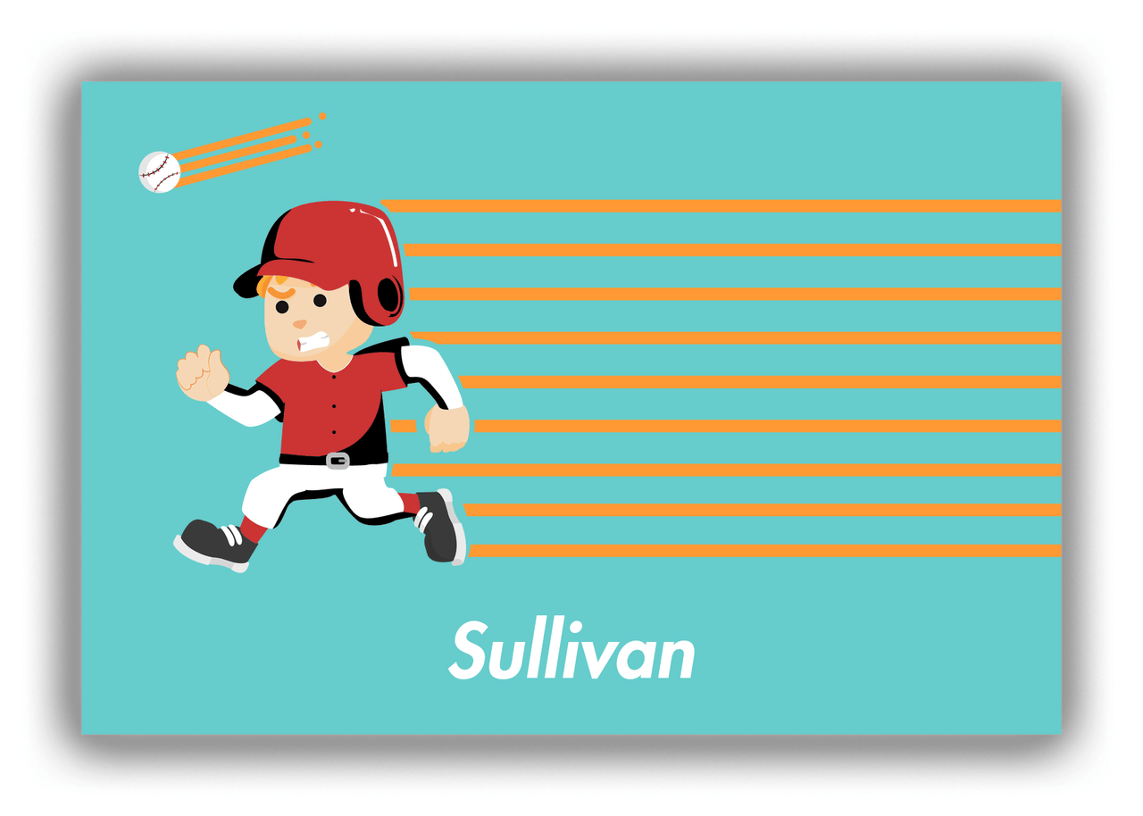 Personalized Baseball Canvas Wrap & Photo Print XXVI - Teal Background - Blond Boy - Front View