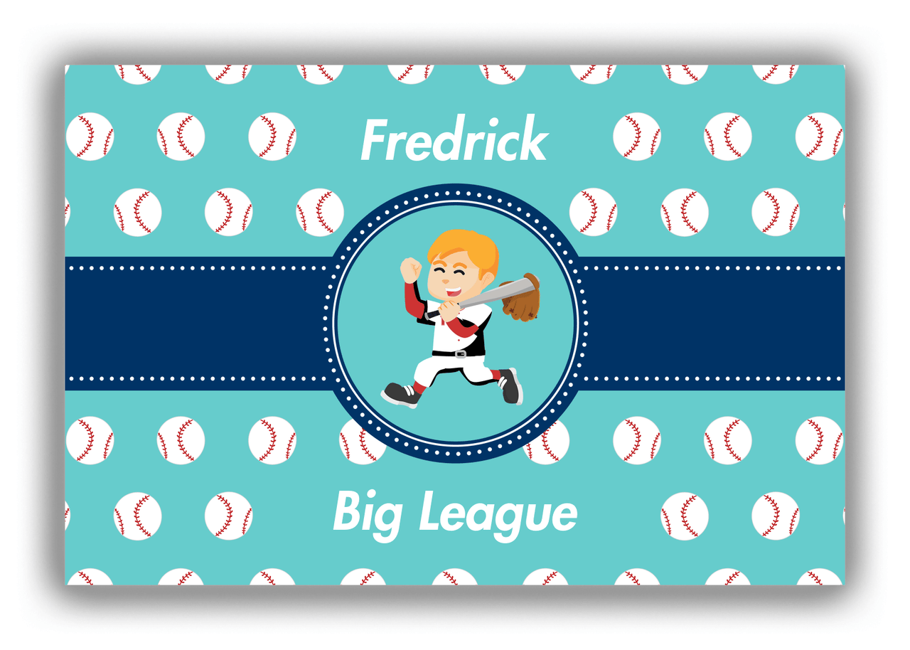 Personalized Baseball Canvas Wrap & Photo Print XXVIII - Teal Background - Blond Boy - Front View