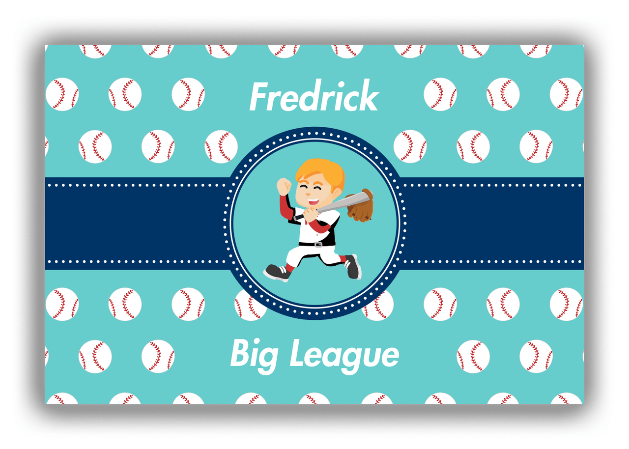 Personalized Baseball Canvas Wrap & Photo Print XXVIII - Teal Background - Blond Boy - Front View