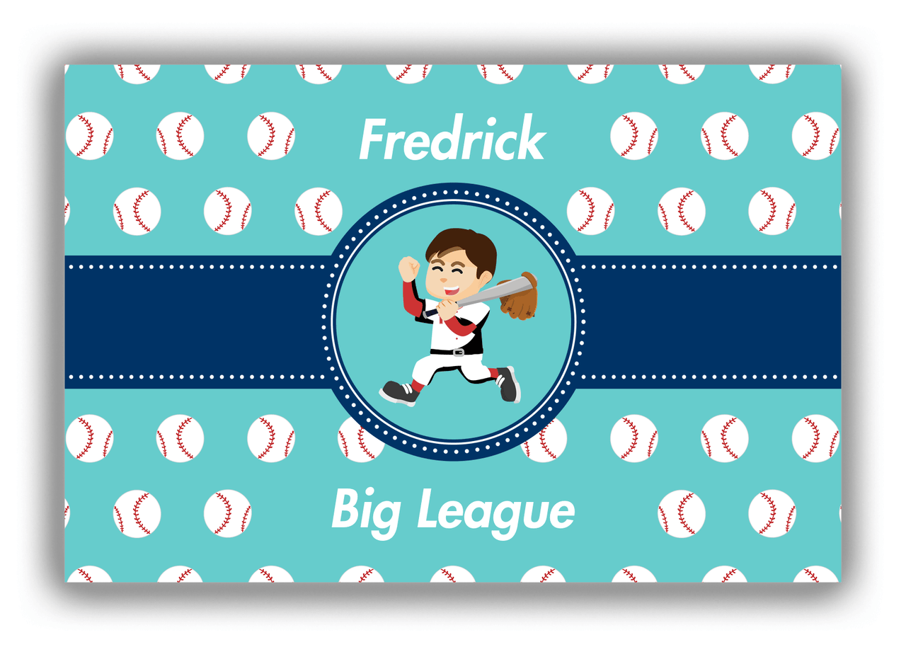 Personalized Baseball Canvas Wrap & Photo Print XXVIII - Teal Background - Brown Hair Boy - Front View