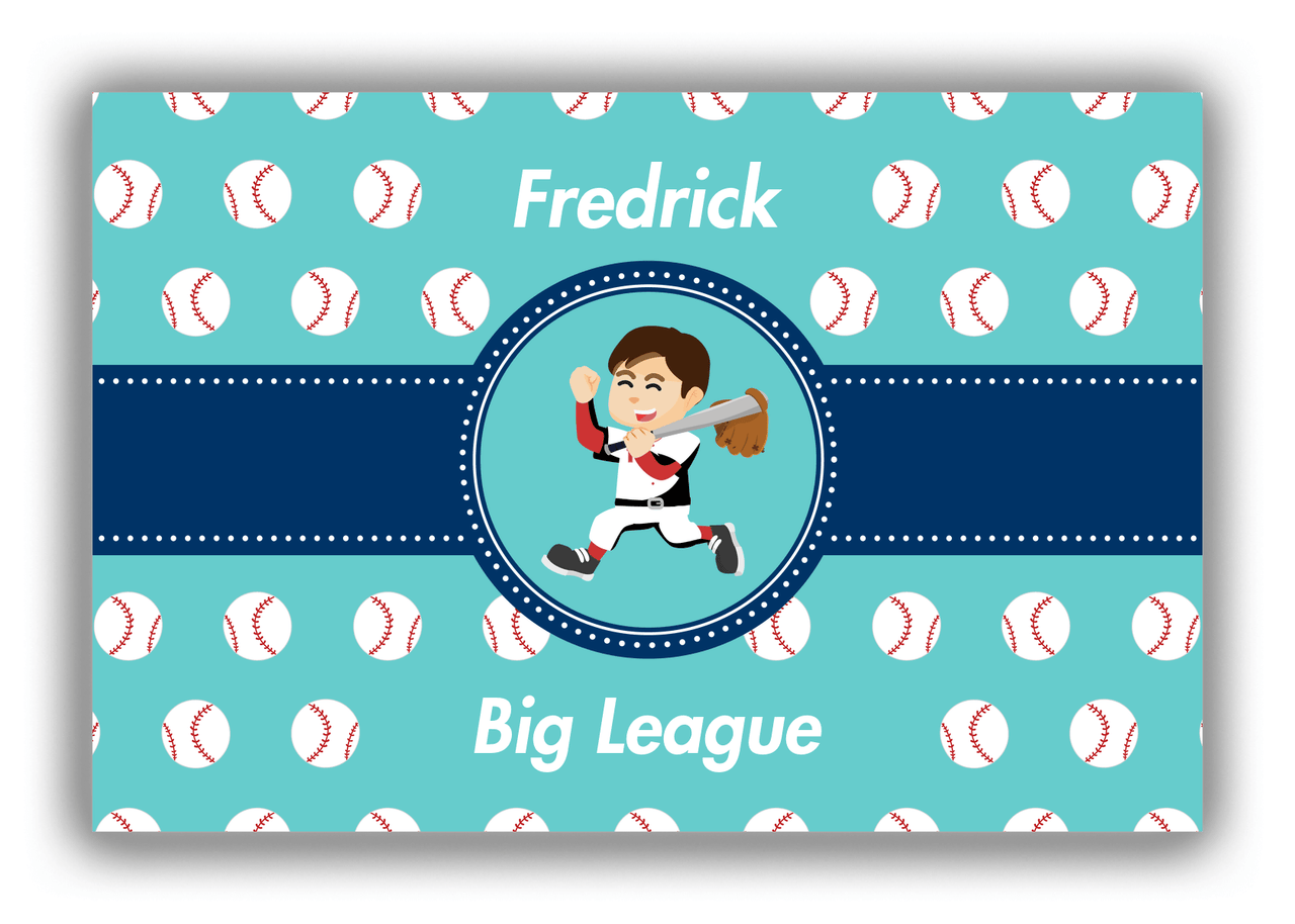 Personalized Baseball Canvas Wrap & Photo Print XXVIII - Teal Background - Brown Hair Boy - Front View