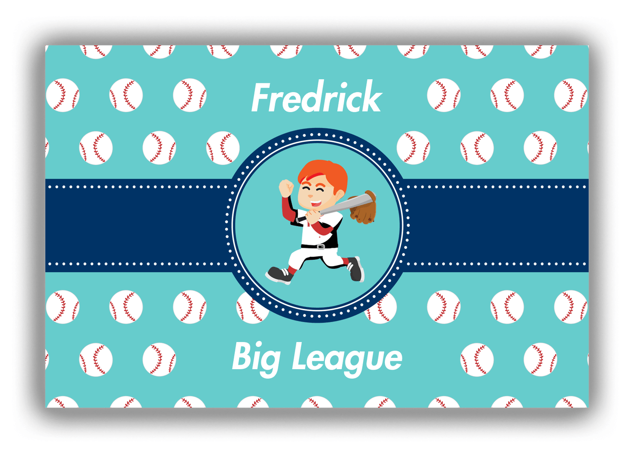 Personalized Baseball Canvas Wrap & Photo Print XXVIII - Teal Background - Redhead Boy - Front View