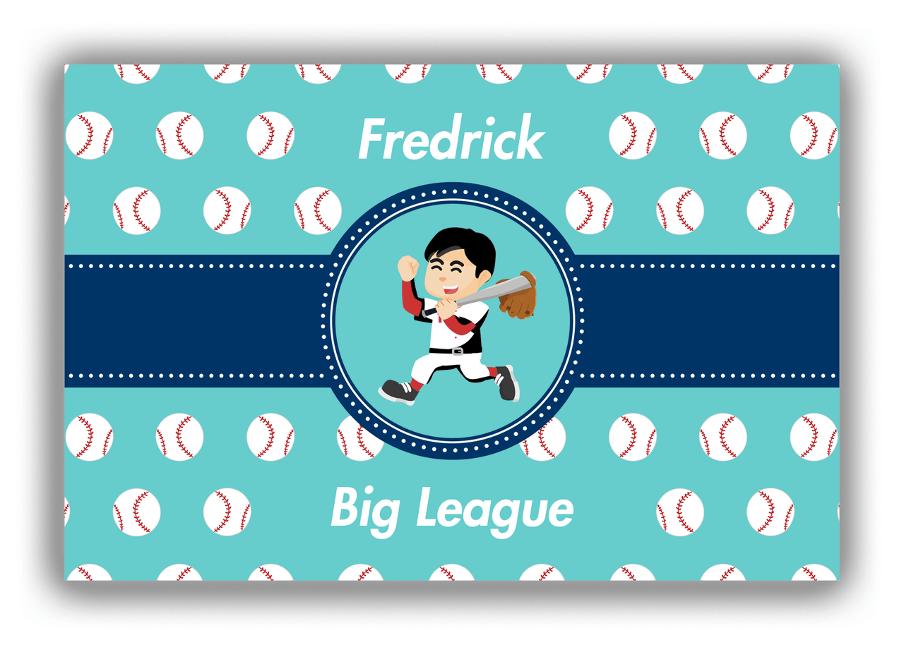 Personalized Baseball Canvas Wrap & Photo Print XXVIII - Teal Background - Black Hair Boy I - Front View