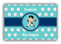 Thumbnail for Personalized Baseball Canvas Wrap & Photo Print XXVIII - Teal Background - Black Hair Boy II - Front View