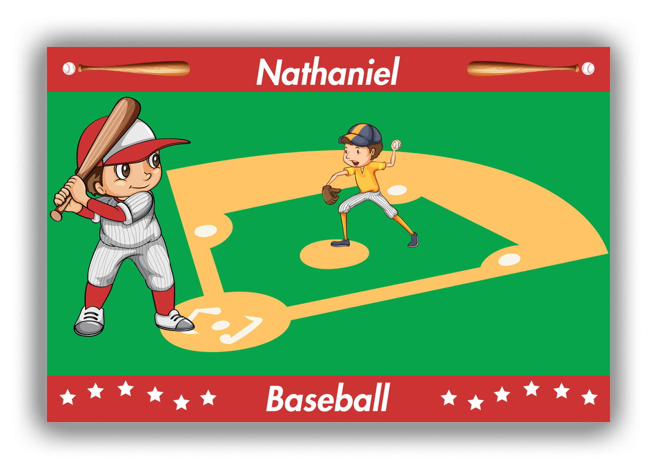 Personalized Baseball Canvas Wrap & Photo Print XXXI - Green Background - Brown Hair Boy - Front View