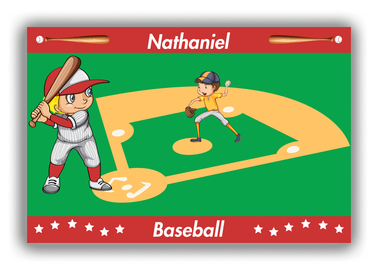 Personalized Baseball Canvas Wrap & Photo Print XXXI - Green Background - Blond Boy - Front View