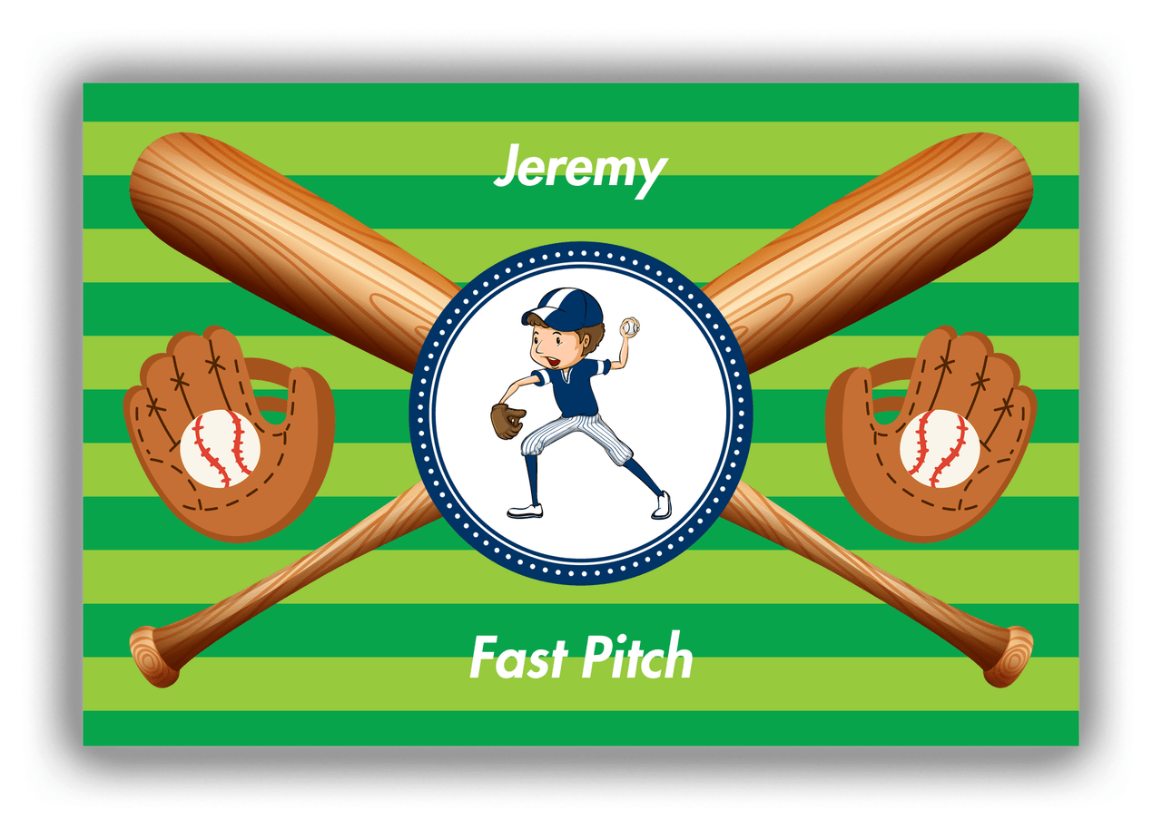 Personalized Baseball Canvas Wrap & Photo Print XXXII - Green Background - Brown Hair Boy - Front View
