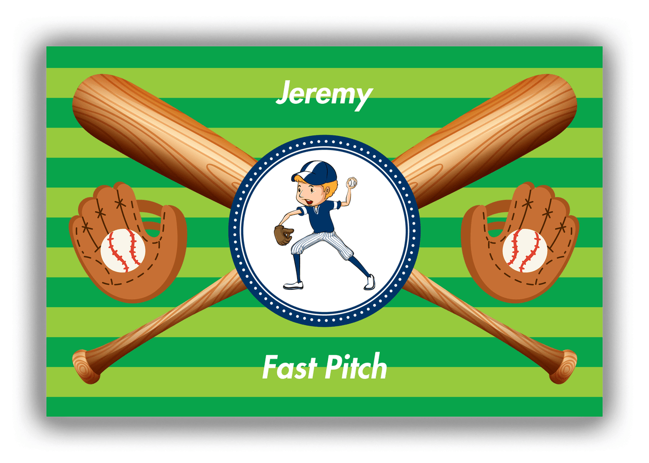 Personalized Baseball Canvas Wrap & Photo Print XXXII - Green Background - Blond Boy - Front View