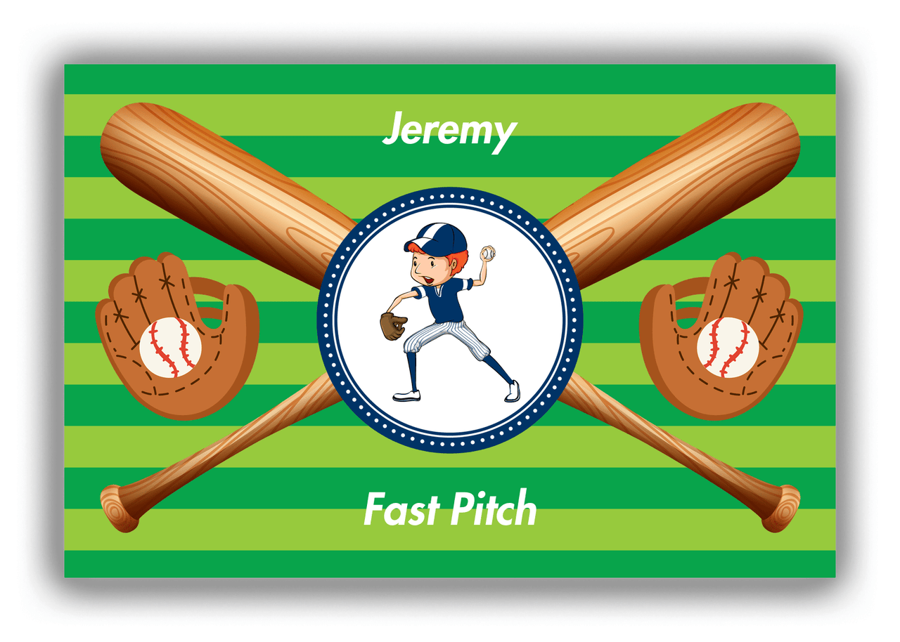 Personalized Baseball Canvas Wrap & Photo Print XXXII - Green Background - Redhead Boy - Front View