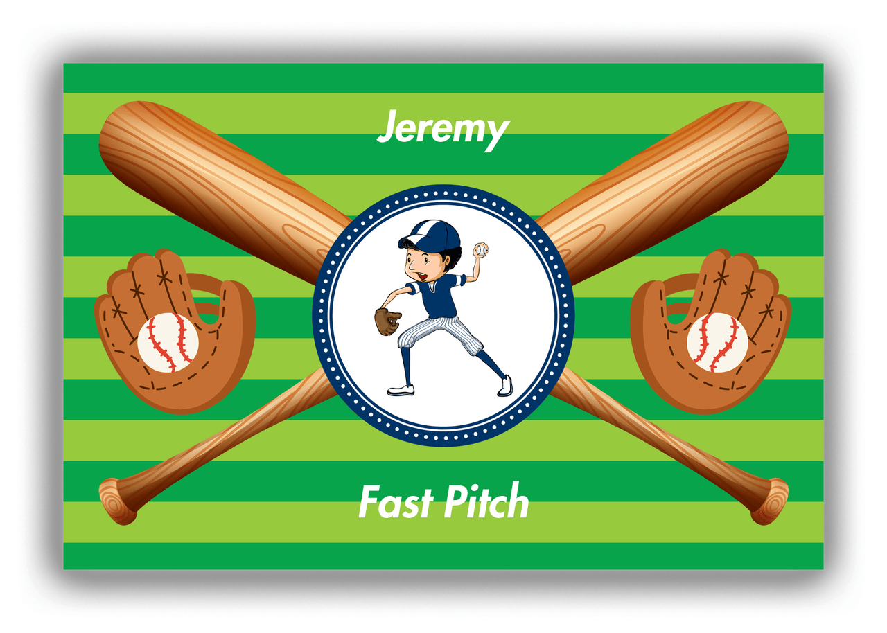 Personalized Baseball Canvas Wrap & Photo Print XXXII - Green Background - Black Hair Boy - Front View