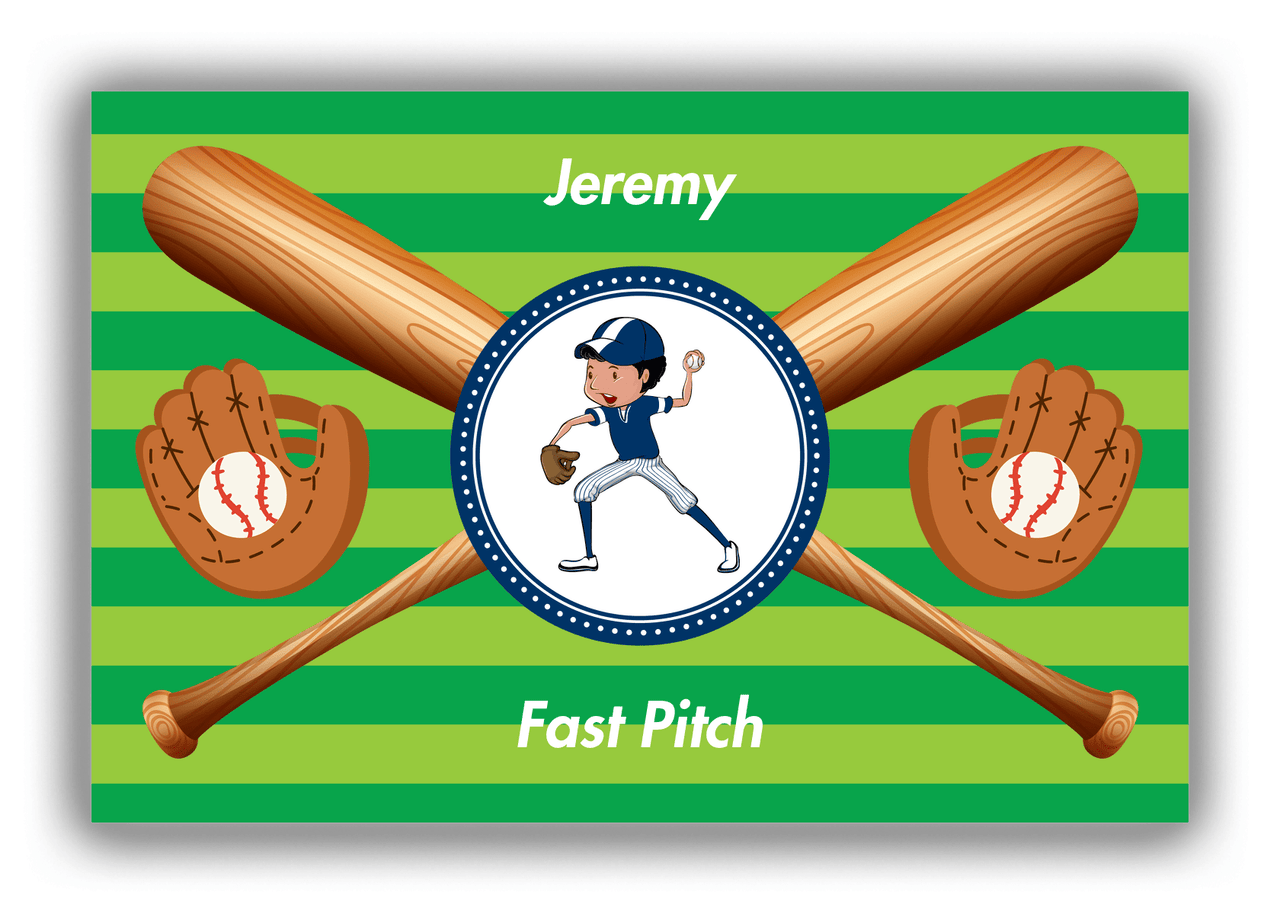 Personalized Baseball Canvas Wrap & Photo Print XXXII - Green Background - Black Boy I - Front View