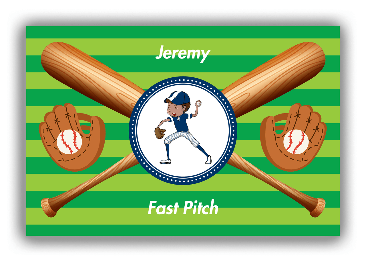 Personalized Baseball Canvas Wrap & Photo Print XXXII - Green Background - Black Boy II - Front View