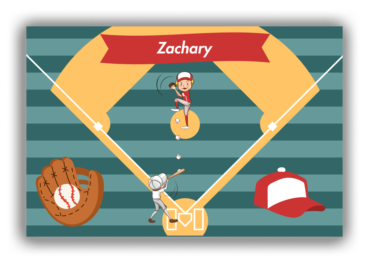 Personalized Baseball Canvas Wrap & Photo Print XXXIII - Teal Background - Blond Boy - Front View