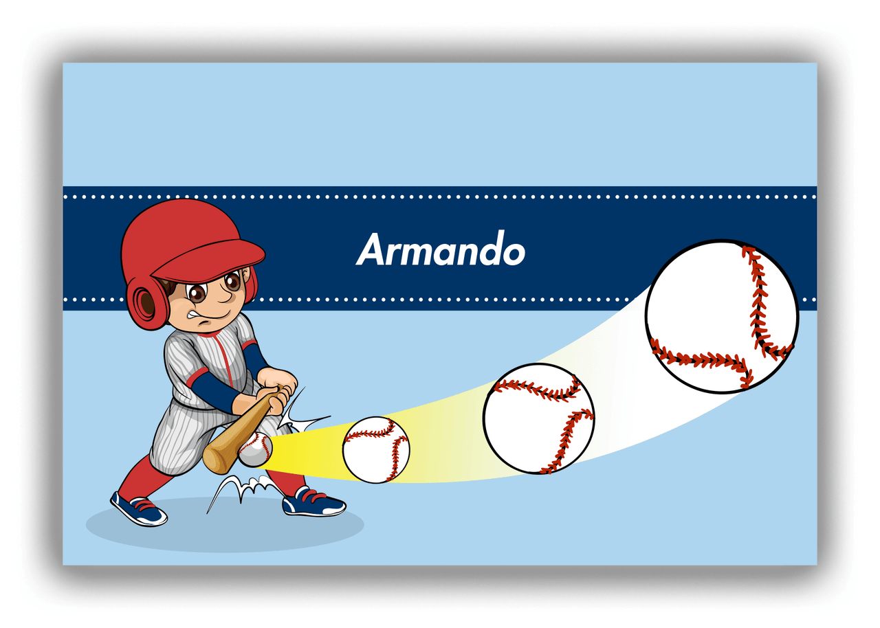 Personalized Baseball Canvas Wrap & Photo Print XXXIV - Blue Background - Brown Hair Boy - Front View