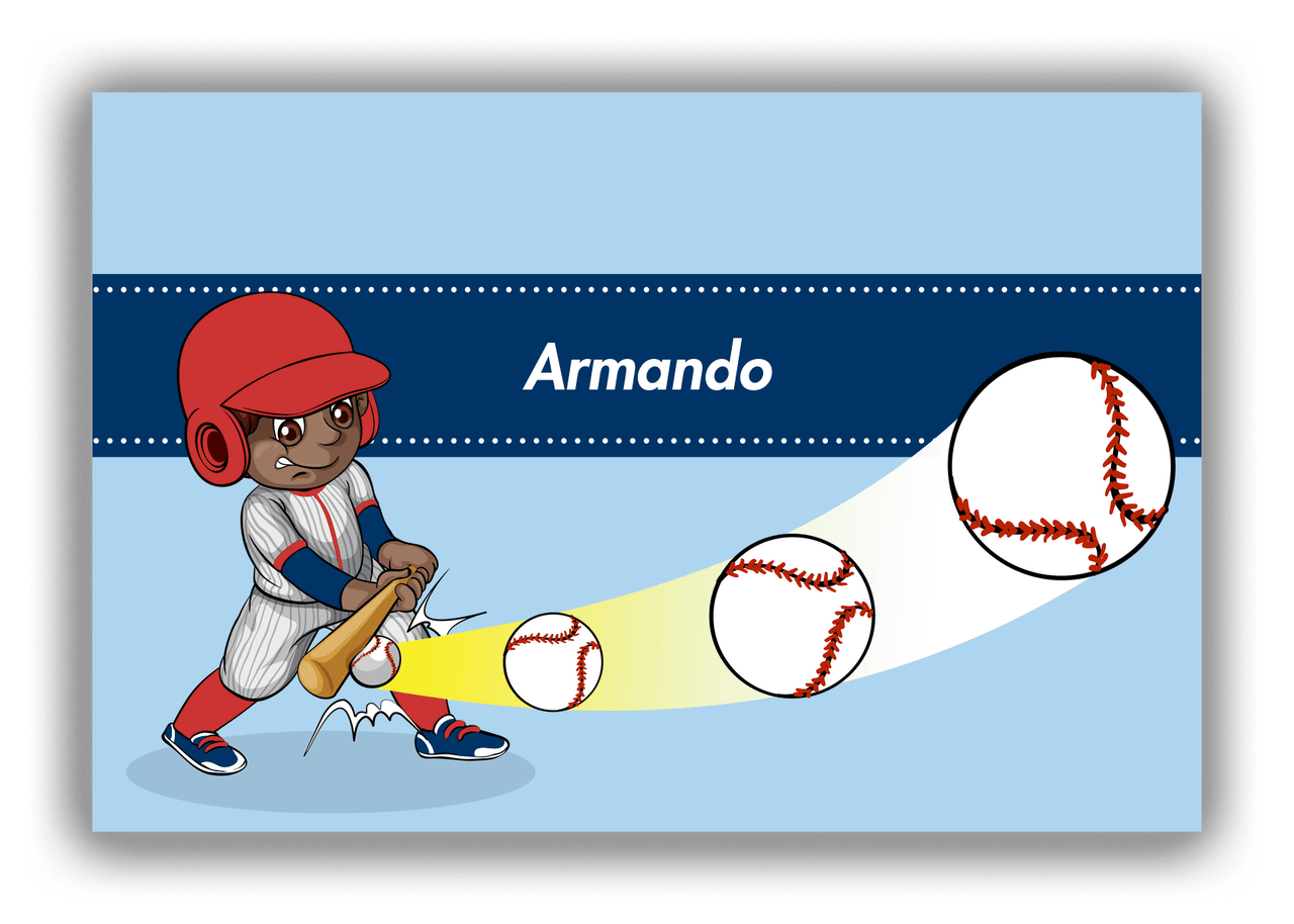 Personalized Baseball Canvas Wrap & Photo Print XXXIV - Blue Background - Black Boy II - Front View