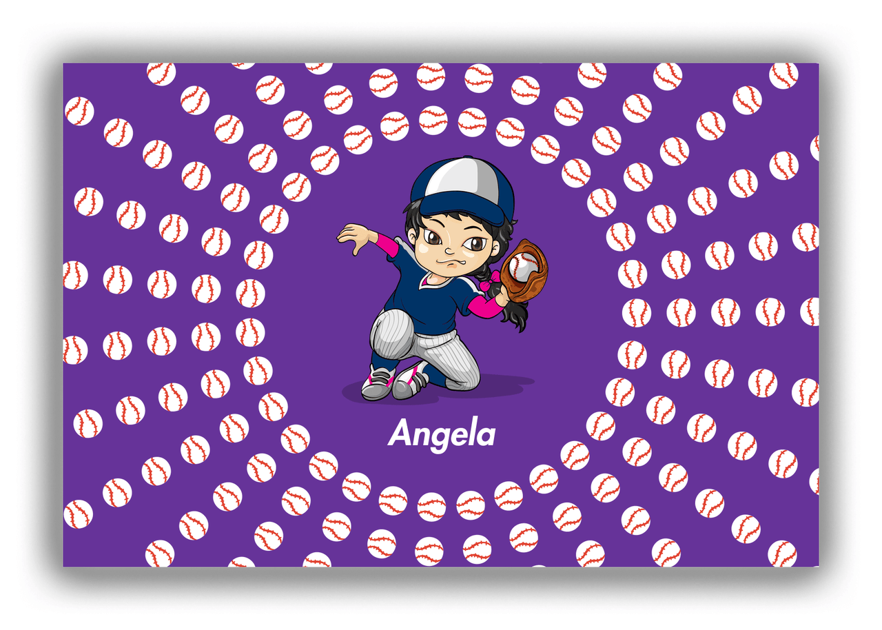 Personalized Baseball Canvas Wrap & Photo Print XXXV - Purple Background - Asian Girl - Front View
