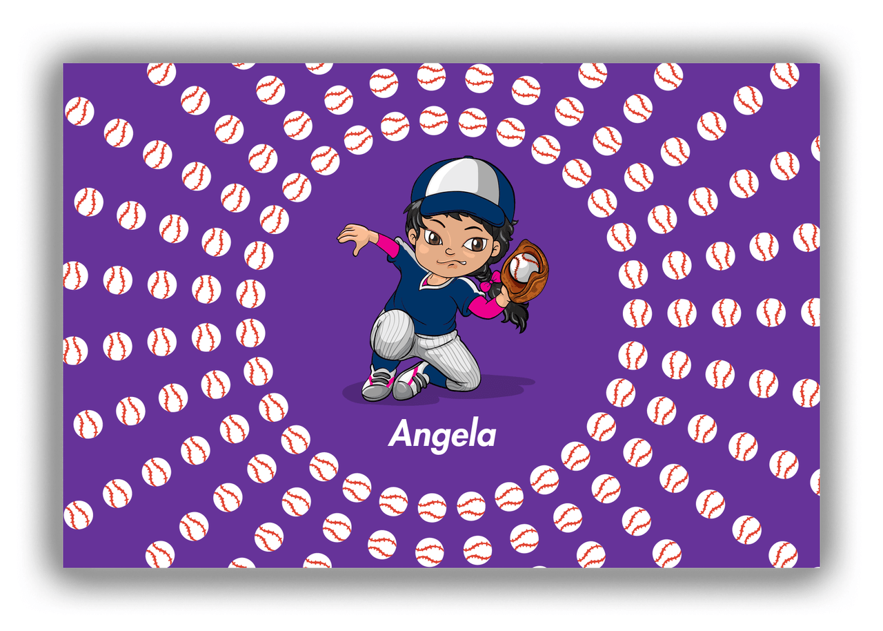Personalized Baseball Canvas Wrap & Photo Print XXXV - Purple Background - Black Girl I - Front View