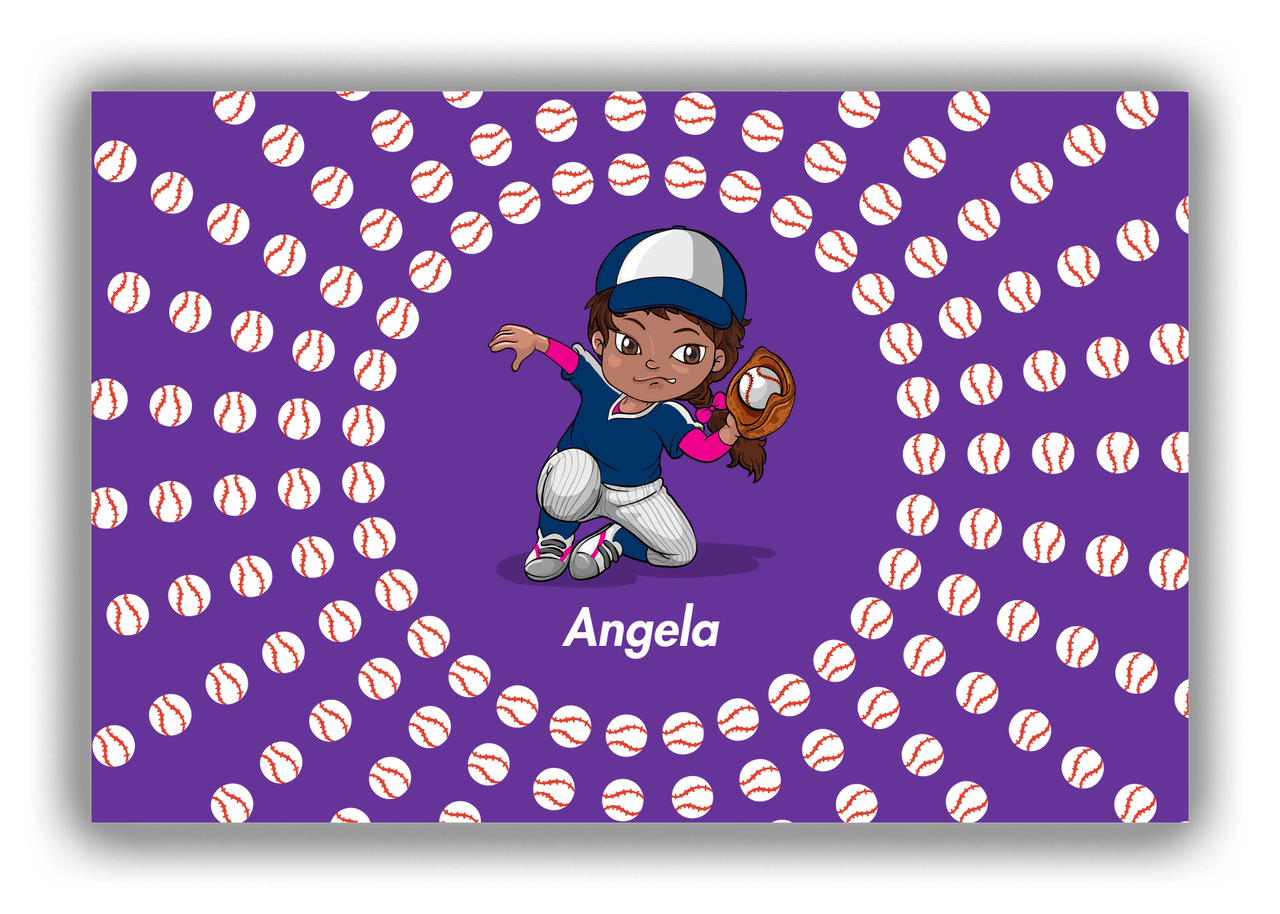 Personalized Baseball Canvas Wrap & Photo Print XXXV - Purple Background - Black Girl II - Front View