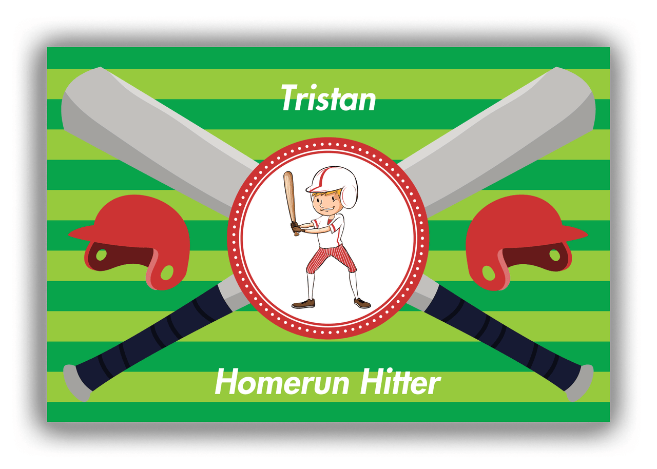 Personalized Baseball Canvas Wrap & Photo Print XXXVI - Green Background - Blond Boy - Front View