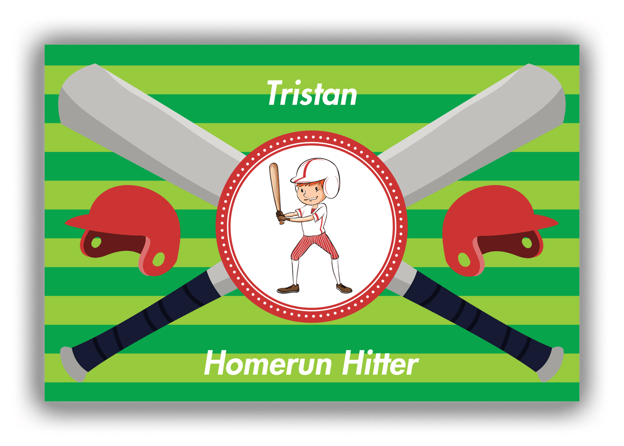 Personalized Baseball Canvas Wrap & Photo Print XXXVI - Green Background - Redhead Boy - Front View