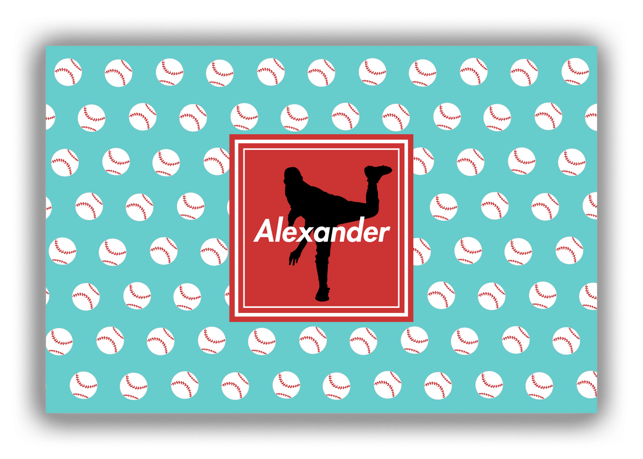 Personalized Baseball Canvas Wrap & Photo Print XXXVIII - Teal Background - Silhouette I - Front View