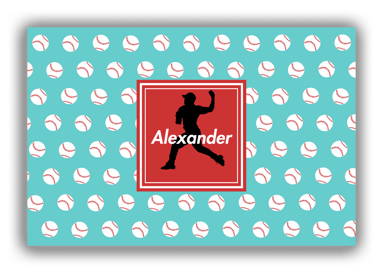 Personalized Baseball Canvas Wrap & Photo Print XXXVIII - Teal Background - Silhouette II - Front View