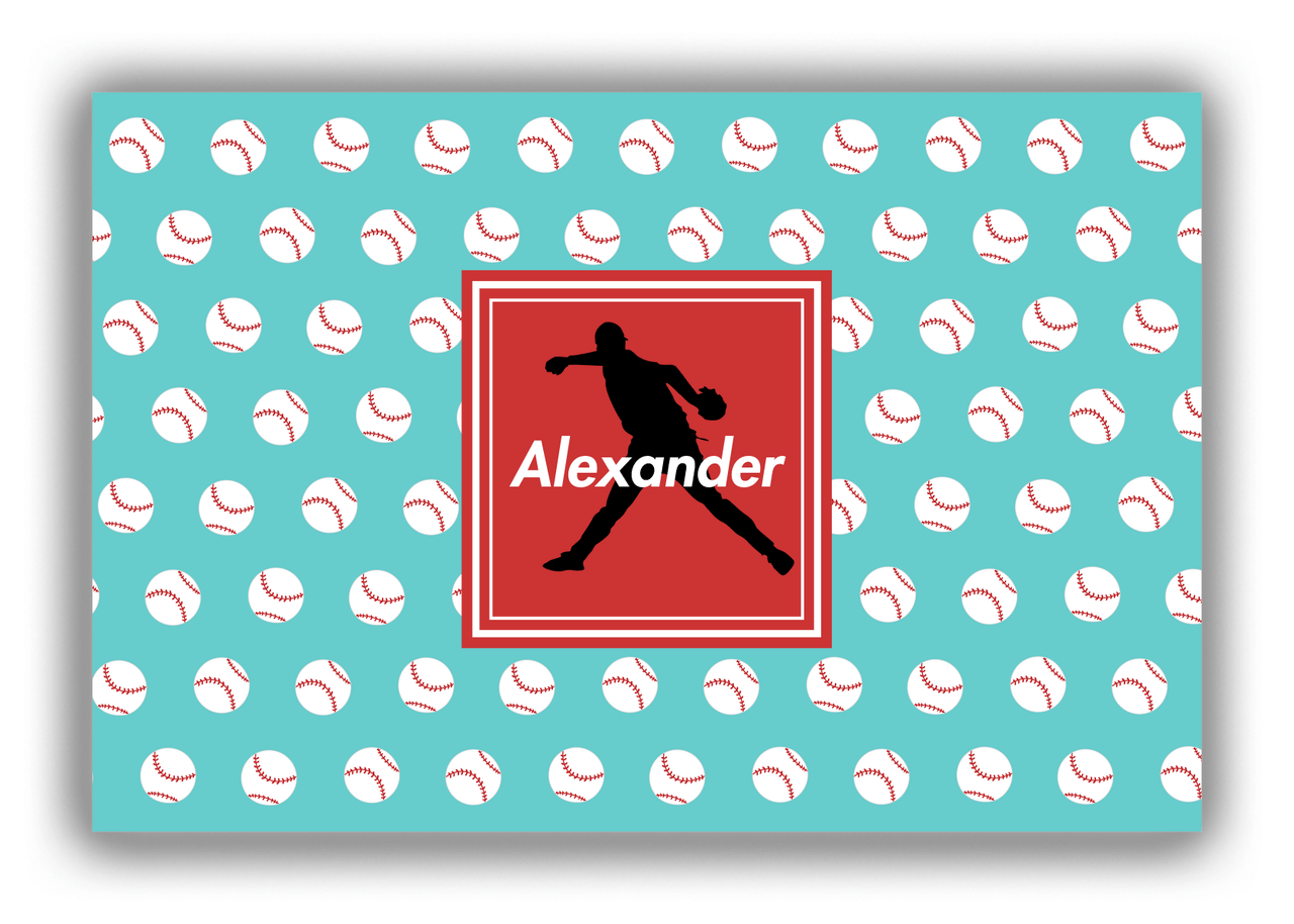 Personalized Baseball Canvas Wrap & Photo Print XXXVIII - Teal Background - Silhouette III - Front View