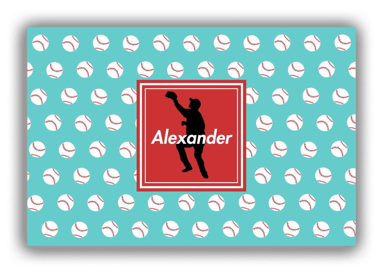 Personalized Baseball Canvas Wrap & Photo Print XXXVIII - Teal Background - Silhouette IV - Front View
