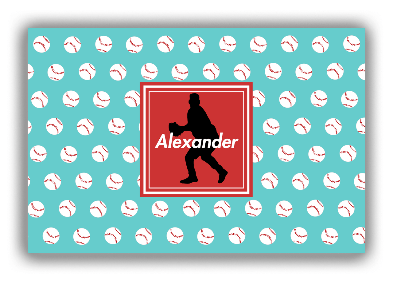 Personalized Baseball Canvas Wrap & Photo Print XXXVIII - Teal Background - Silhouette V - Front View