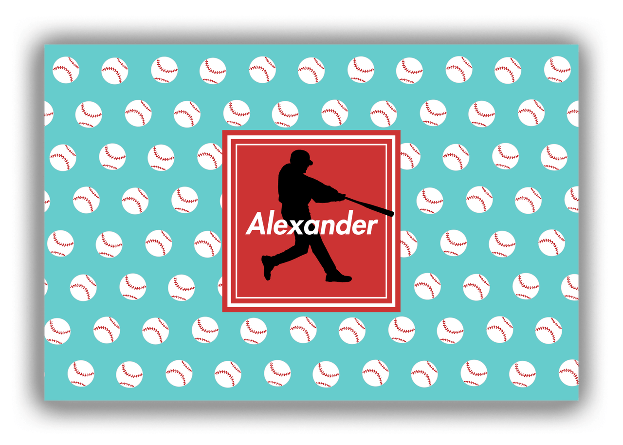 Personalized Baseball Canvas Wrap & Photo Print XXXVIII - Teal Background - Silhouette VI - Front View