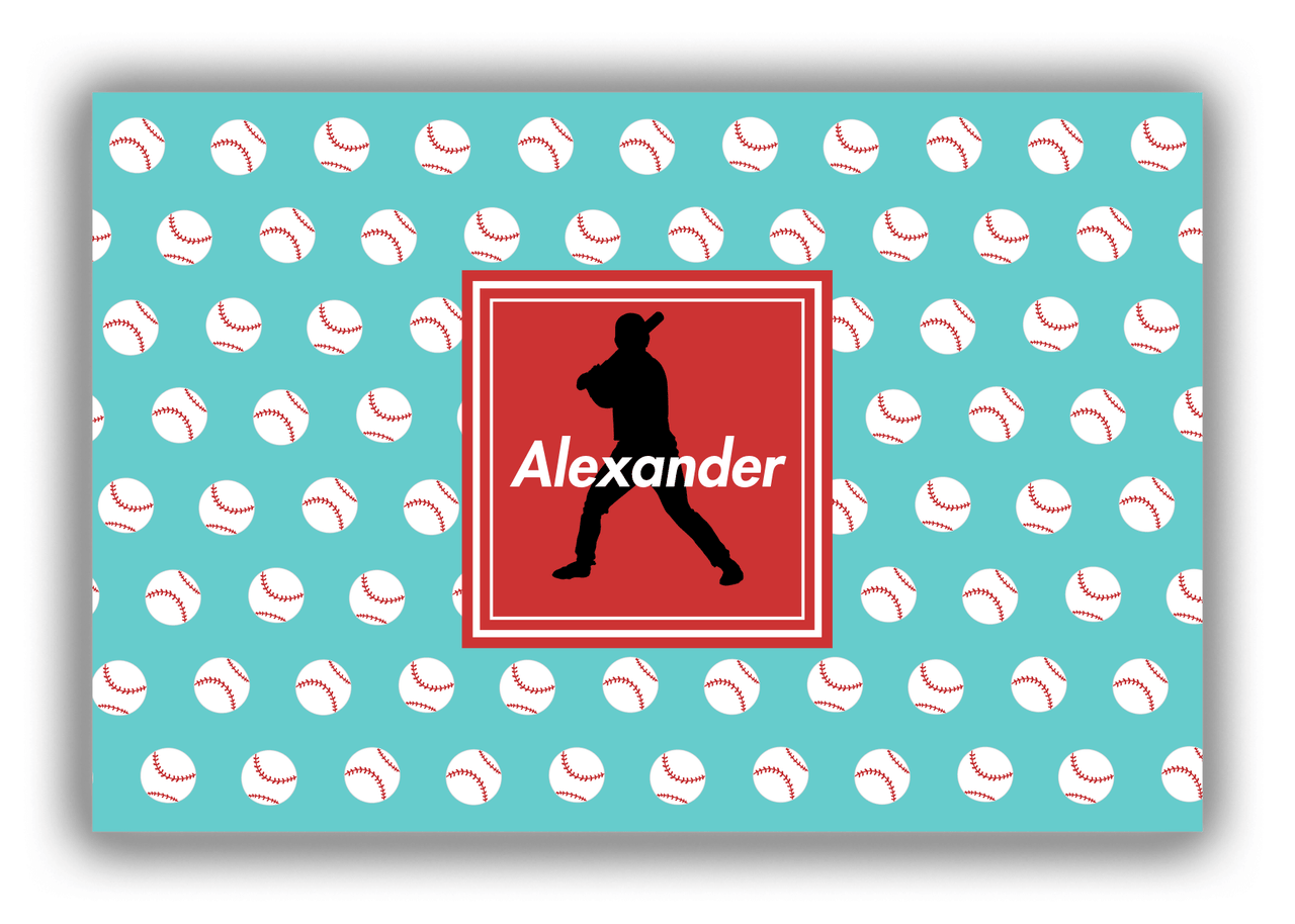 Personalized Baseball Canvas Wrap & Photo Print XXXVIII - Teal Background - Silhouette VII - Front View