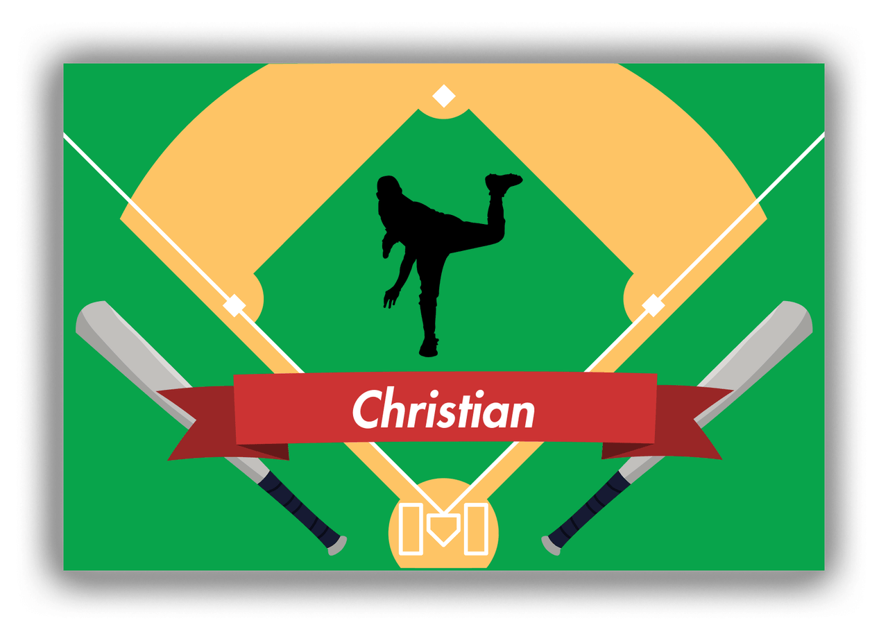 Personalized Baseball Canvas Wrap & Photo Print XXXIX - Green Background - Silhouette I - Front View