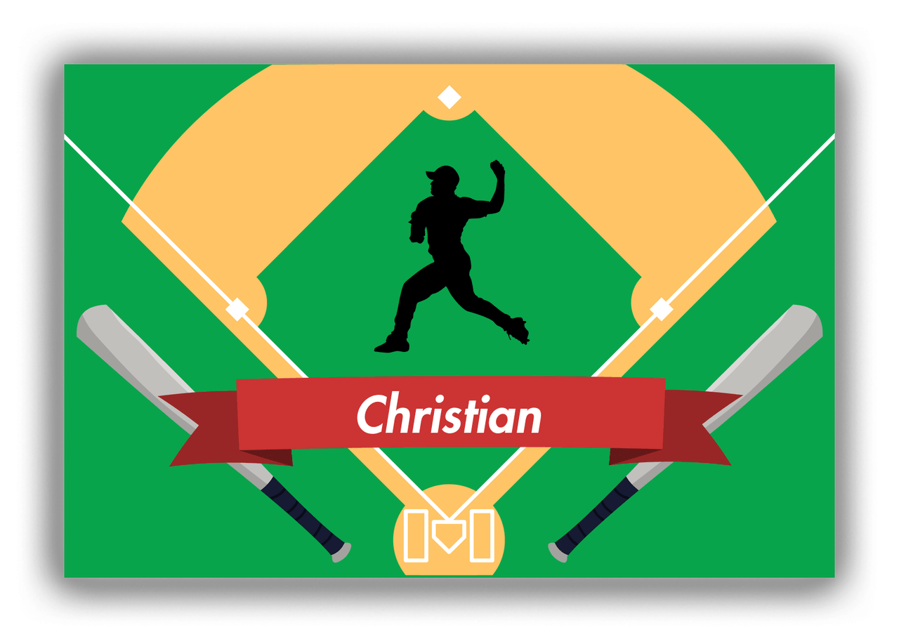 Personalized Baseball Canvas Wrap & Photo Print XXXIX - Green Background - Silhouette II - Front View