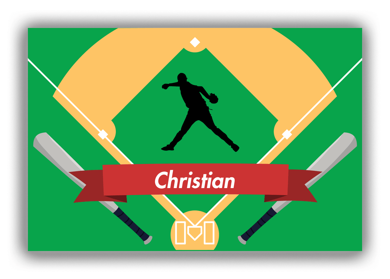 Personalized Baseball Canvas Wrap & Photo Print XXXIX - Green Background - Silhouette III - Front View