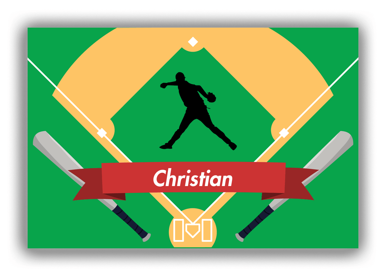 Personalized Baseball Canvas Wrap & Photo Print XXXIX - Green Background - Silhouette III - Front View