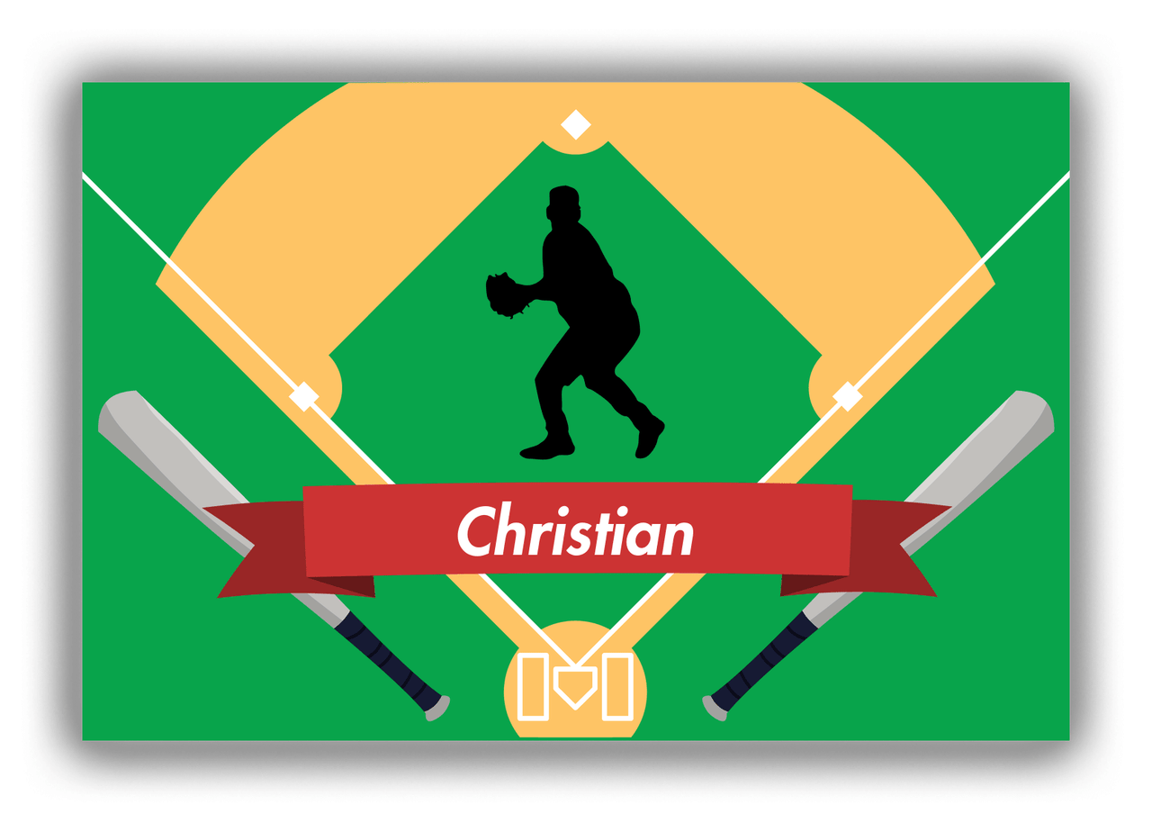 Personalized Baseball Canvas Wrap & Photo Print XXXIX - Green Background - Silhouette V - Front View
