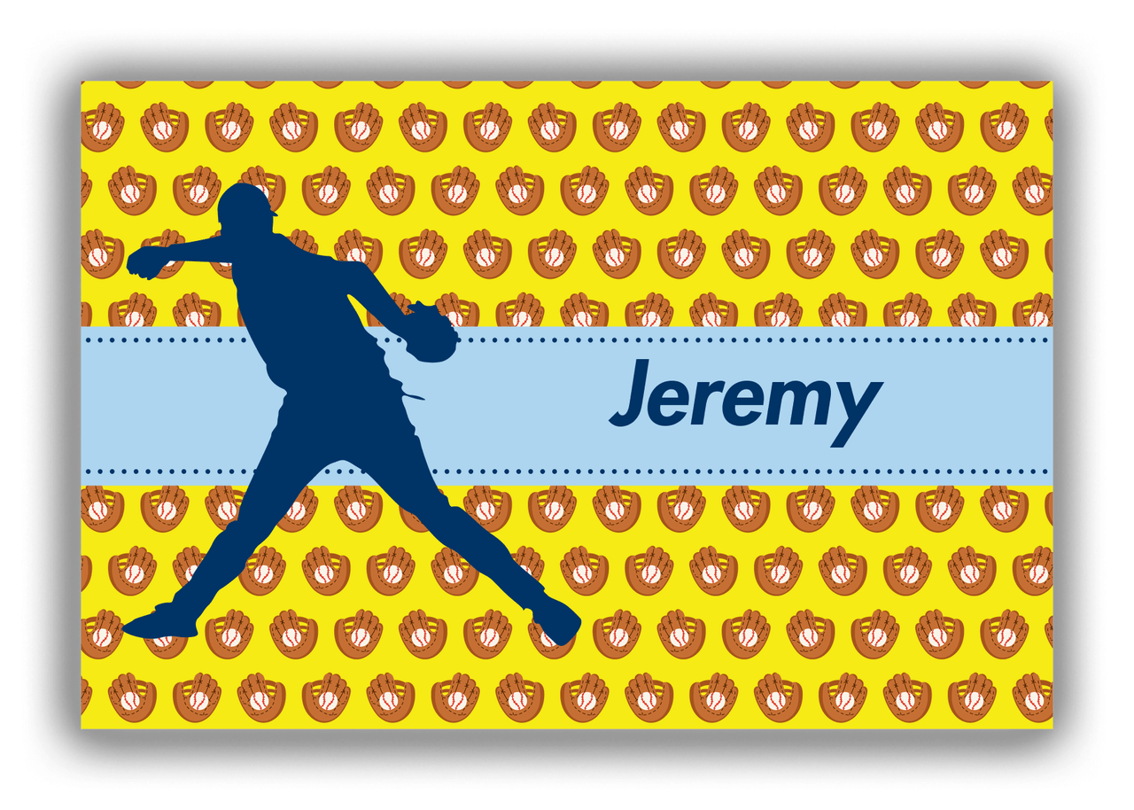 Personalized Baseball Canvas Wrap & Photo Print XLI - Yellow Background - Silhouette III - Front View