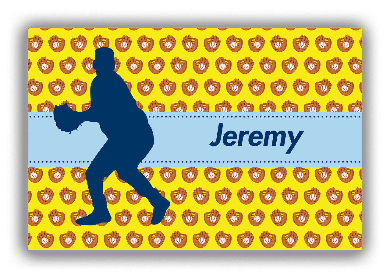 Personalized Baseball Canvas Wrap & Photo Print XLI - Yellow Background - Silhouette V - Front View