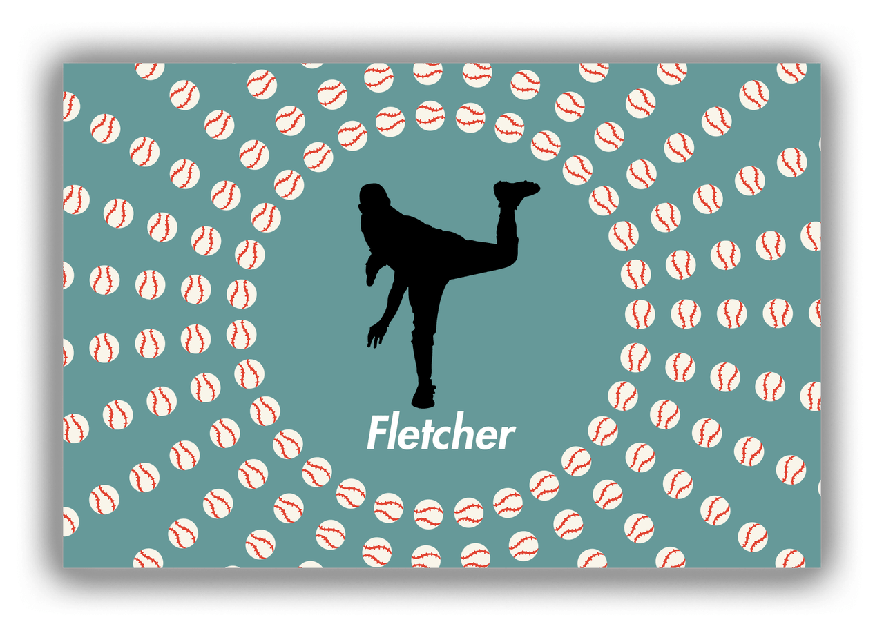 Personalized Baseball Canvas Wrap & Photo Print XLII - Teal Background - Silhouette I - Front View