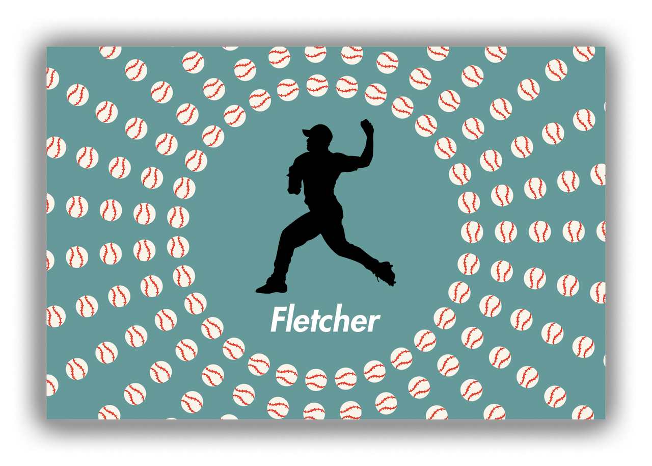 Personalized Baseball Canvas Wrap & Photo Print XLII - Teal Background - Silhouette II - Front View