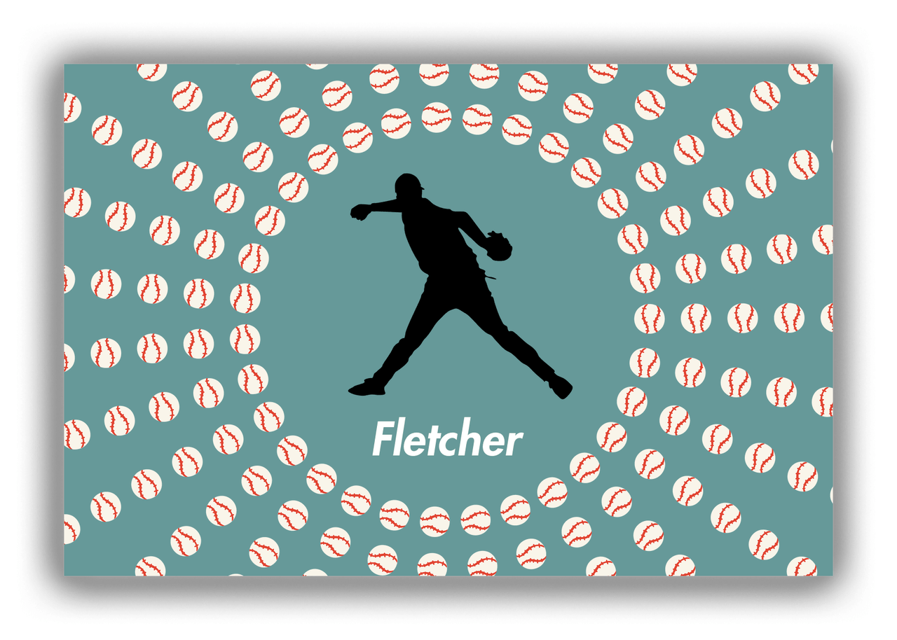 Personalized Baseball Canvas Wrap & Photo Print XLII - Teal Background - Silhouette III - Front View