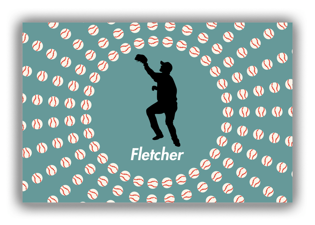 Personalized Baseball Canvas Wrap & Photo Print XLII - Teal Background - Silhouette IV - Front View
