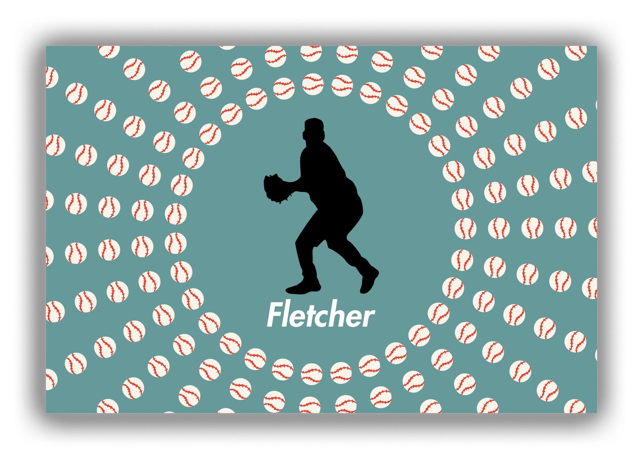 Personalized Baseball Canvas Wrap & Photo Print XLII - Teal Background - Silhouette V - Front View