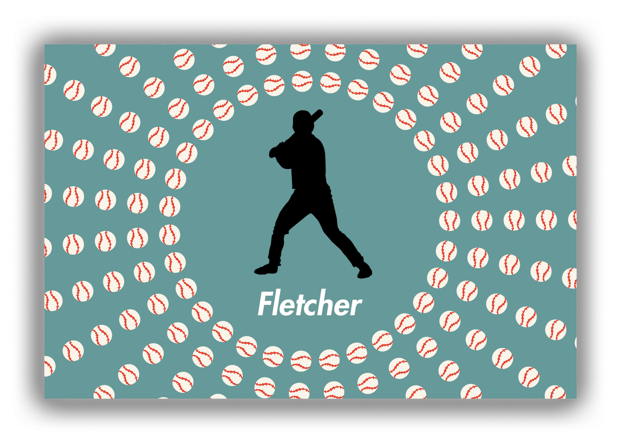 Personalized Baseball Canvas Wrap & Photo Print XLII - Teal Background - Silhouette VII - Front View