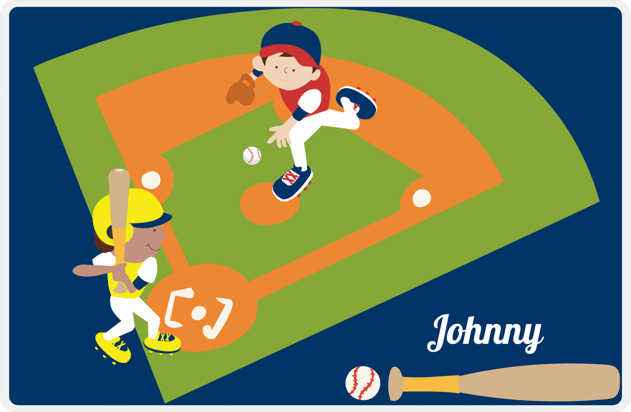 Personalized Baseball Placemat I - Blue Background - Black Boy At Bat -  View