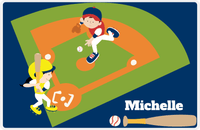 Thumbnail for Personalized Baseball Placemat II - Blue Background - Black Hair Girl At Bat -  View