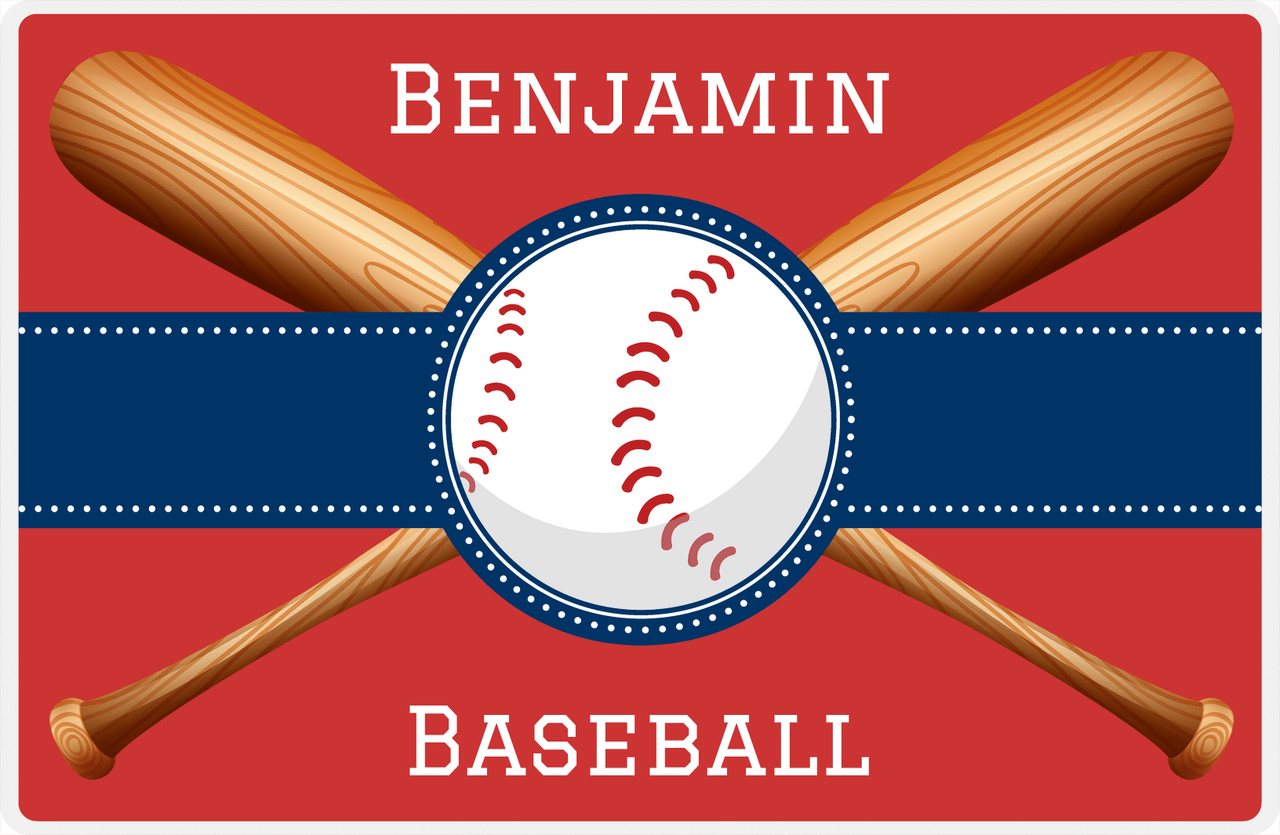Personalized Baseball Placemat VII - Red Background - Baseball & Bats -  View
