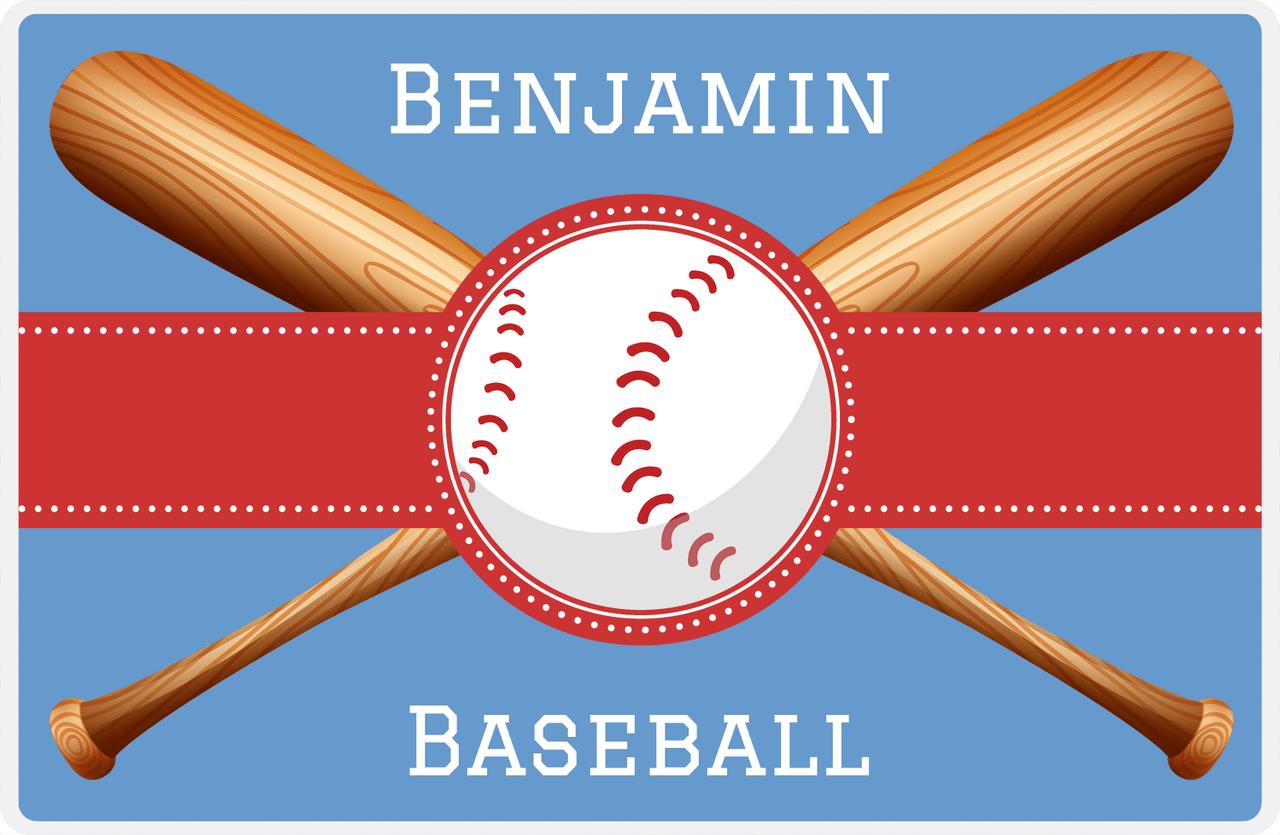 Personalized Baseball Placemat VII - Blue Background - Baseball & Bats -  View
