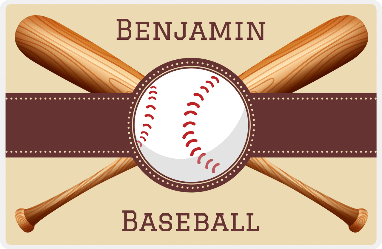 Personalized Baseball Placemat VII - Brown Background - Baseball & Bats -  View
