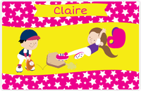 Thumbnail for Personalized Baseball Placemat VIII - Pink Background - Brunette Girl -  View